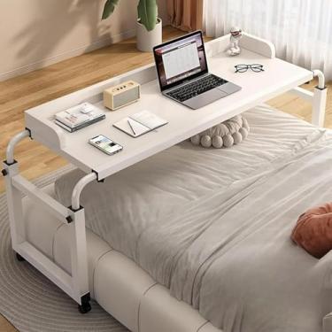 Imagem de Mesa De Cabeceira, Sobre A Cama Mesa Ajustável De 115-210 Cm Mesa De Cabeceira Móvel Com 4 Rodas Mesa De Bandeja De Alimentos Mesa Médica Rolante Para Cama Queen Size Completa, White