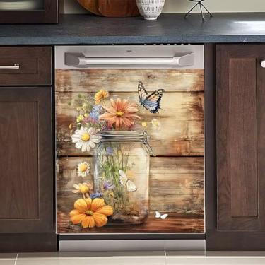 Imagem de Adesivo magnético para lava-louças, capa reutilizável para painel de geladeira e lavadora - Adesivo decorativo fácil de aparar 58 cm L x 66 cm A para eletrodomésticos (arranjo de flores, 58 cm x 66 cm