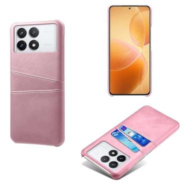 Imagem de Capas Compatível com Xiaomi Redmi K70 PRO,Caso de couro PU-Tampa de telefone a prova de choque com 2 slots de cartão,Proteção anti-impressão digital e anti-gota-Pink
