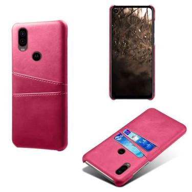 Imagem de Capas Compatível com MOTO One Vision,tampa protetora de couro falso,design de saco de cartão com 2 fendas de cartão atrás,proteção anti-impressão digital e anti-gota-Rose Red