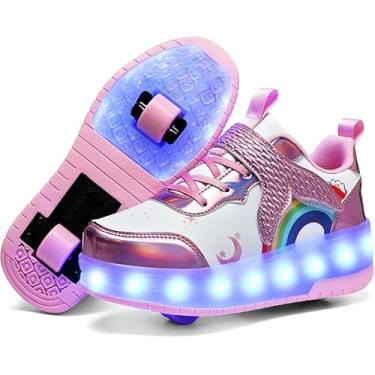 Imagem de RESLIDE Tênis esportivo com rodas para meninos e meninas, crianças, skates, luz LED, recarregável, para iniciantes, melhor presente, 816-rosa, 12.5 Little Kid