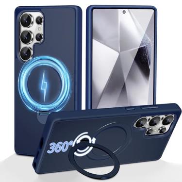 Imagem de Capa 3 em 1 [suporte giratório de 360° + suporte magnético + anel] Capa para Samsung Galaxy S24 Ultra Fit para MagSafe, proteção de grau militar, capa fosca translúcida S24 Ultra para mulheres