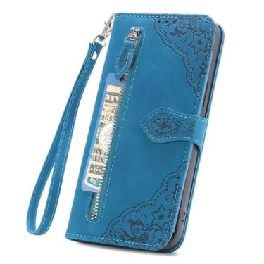 Imagem de HJZSZX Capa de couro magnética para Samsung A56 Zip Wallet Card (para Samsung A56/azul)