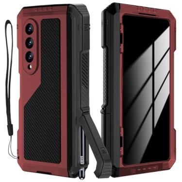 Imagem de YQODSZ Capa para Samsung Galaxy Z Fold 4 com protetor de tela de privacidade, capa de metal anti-espião Fold4 com suporte para caneta S, camada dupla, resistente, resistente à prova de choque, capa