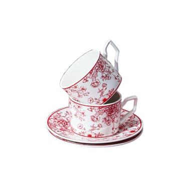 Imagem de Xícara de café e pires resistentes a altas temperaturas de cor retro vitrificada para uso doméstico chinês - caixa - copos duplos com colher