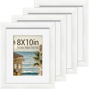 Imagem de TENIBYC Conjunto de 4 porta-retratos 20 x 25 cm - branco, exiba imagens 13 x 17 com tapete ou 20 x 25 sem tapete, vidro temperado HD, exibição de mesa ou pendurar na parede