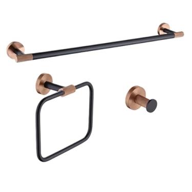 Imagem de Conjunto de banheiro preto e ouro rosa - Suporte para papel higiênico e toalheiro de aço inoxidável 304 - Kit de montagem em parede, conjunto completo 07