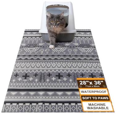 Imagem de BEAUTYZOO Tapete de areia para gatos grande 71 cm x 91 cm - Tapete de armadilha de areia premium à prova d'água com suporte antiderrapante, tapete de caixa de areia para gatos, controle de dispersão