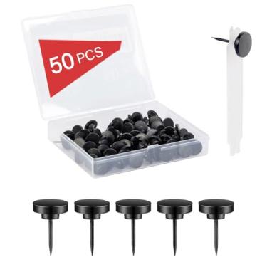 Imagem de 50 peças de alfinetes, tachas de metal para pendurar fotos, pinos de parede para cartazes de tabuleiro, mapas de boletins, aderência de parede para decoração de escritório, casa, preto