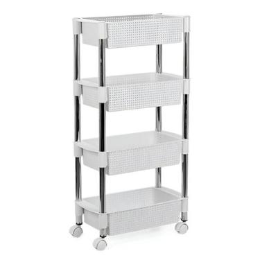 Imagem de Fruteira Retangular em Rattan Branca de 4 andares - NIQUELPLAST