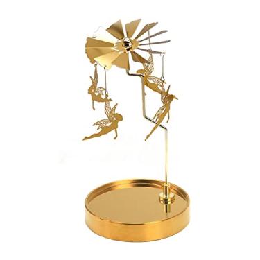 Imagem de PhantomSky Carrossel de velas giratórias de metal para luz de chá, castiçal para casamento, aniversário, dia dos namorados, decoração de festa de Natal, presentes de decoração de casa - fada dourada