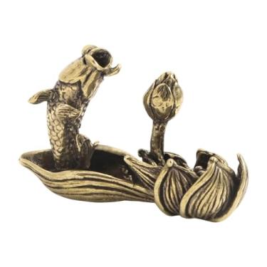 Imagem de XLWLLNJ Suporte para incenso em cobre, escultura de peixe-lótus, artesanato em latão, presente artesanal, ornamento, decoração para casa, quarto, hotel