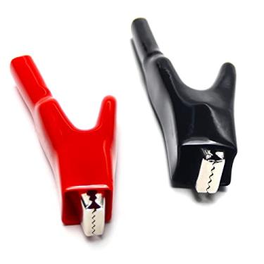 Imagem de Fielect 2 peças 50A Clipes jacaré isolados resistentes clipes de cabo de bateria grampos de bateria crocodilo braçadeiras de teste elétrico braçadeira de carregador de bateria para carro veículo automóvel barco, vermelho preto