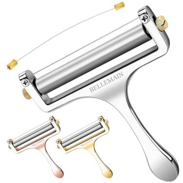 Imagem de Bellemain Cortador de queijo de arame de aço inoxidável – Cortador manual para cheddar, gruyere, raclette, bloco de mussarela, barbeador ajustável, cortador grosso e fino, modelador (prata)