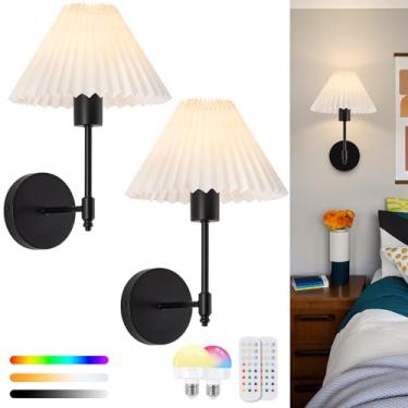 Imagem de EIDISUNY Conjunto de 2 arandelas de parede operadas por bateria, arandela de parede sem fio com controle regulável RGB, luzes de parede recarregáveis para quarto, sala de estar, cozinha, corredor