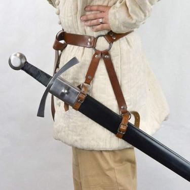 Imagem de Espada De Couro Sapo Titular Medieval Viking Cavaleiros Espada Longa Coldre Cosplay Espada Ajustável Cinto De Cintura Para Homens, Brown