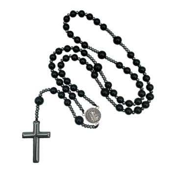 Imagem de Bovemee Rosário de bolso para medalha de São Bento, contas de madeira marrom católica com medalha de san benitol e crucifixo, 23 cm, 9 Inch, Madeira, Sem Pedra Preciosa