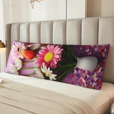 Imagem de Capa de travesseiro corporal de microfibra com flores frescas, presentes para mulheres, homens, ultramacia, confortável e com zíper oculto para decoração de casa, 51 x 137 cm