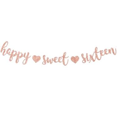 Imagem de Happy Sweet Sixteen Banner, Happy 16th Birthday Hanging Decor, Look at You Turning 16/Bruh I'm 16, Funny 16 Years Old Birthday Party Decorações Suprimentos para Adolescentes Rosa Gold Glitter