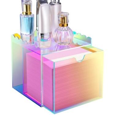 Imagem de NiHome Caixa de cosméticos de acrílico iridescente para toalha limpa XL toalhas faciais, organizador de cuidados com a pele de bancada com abertura frontal com gaveta, suporte de lenços de banheiro