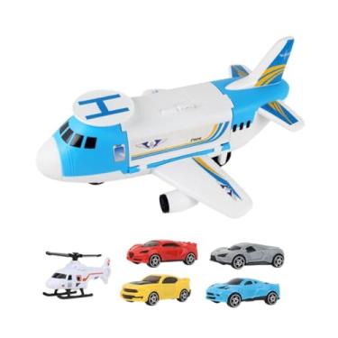 Imagem de EHJRE Conjunto de brinquedos de avião de carga de transporte com carros e helicóptero, brinquedo educacional, avião de transporte de armazenamento para