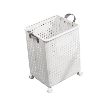 Imagem de Llazsybz Cesto de Roupa Suja, Sacolas de Compras com 4 Rodas, Cestos de Chuveiro, Cesto de Roupa Suja Portátil, Bolsa de Viagem para Cozinha, Dormitório, branco, eu