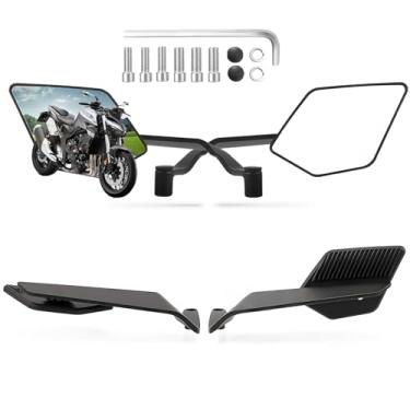 Imagem de Espelhos retrovisores de motocicleta, espelhos laterais Stealth Wind Wing compatíveis com Kawasaki Z400 Z650 Z900 Z1000 Duke 125 200 250 390 690 790 1290 MT03 MT07 MT09 MT10 etc (espelho grande