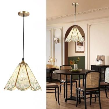 Imagem de LPRZSG Luminária pendente de vidro floral feita à mão, luminária pendente Tiffany com aplique artesanal, perfeita para mesas de jantar e ilhas de cozinha