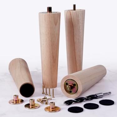 Imagem de DWYL & LWYD Conjunto de 4 pernas para móveis de madeira maciça resistente de 20 cm - Pés de substituição para sofá, cadeira, mesa, banco, armário - Pernas de madeira de borracha inacabada