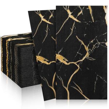 Imagem de Zonon 50 peças de toalha de hóspede de mármore preto dourado descartável guardanapos de banheiro toalhas de mão de papel decorativas guardanapos de jantar de convidados marmorizados rústicos para