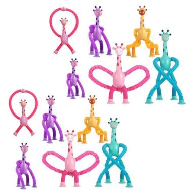 Imagem de kit 12 girafa pop tube infantil lembrancinha sensorial estica todo gru