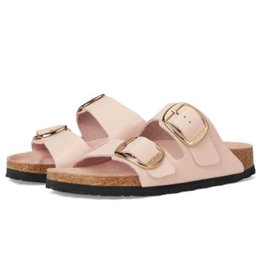 Imagem de Birkenstock Sandália feminina Arizona com fivela grande e brilho alto, Rosa claro, 9-9.5 Narrow