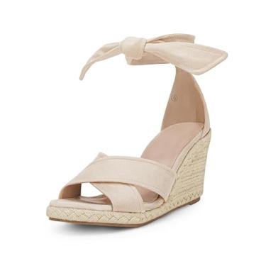 Imagem de LAICIGO Sandália feminina com cadarço, alpargata, plataforma, bico aberto, tira no tornozelo, sapatos sociais de verão, Bege, 41