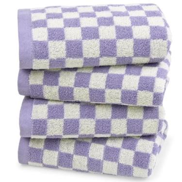 Imagem de Toalha de mão Jacquotha Lilac xadrez 100% algodão, conjunto de 4