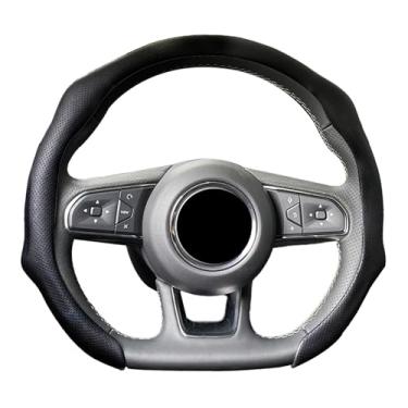 Imagem de ontto Capa de volante de carro tamanho padrão universal 36,8-38,1 cm, protetor de luva de volante de couro perfurado respirável ventilado com aderência confortável serve para sedans SUVs caminhões
