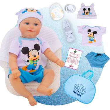 Imagem de Boneco Bebê Reborn Menino Madie Mickey Com Kit Bolsa Maternidade Corpi