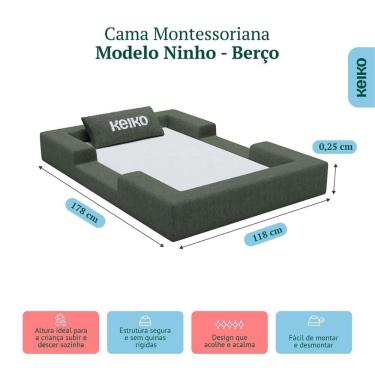 Imagem de Cama Montessoriana Berço Ninho 100% Espuma Boucle Verde Keiko