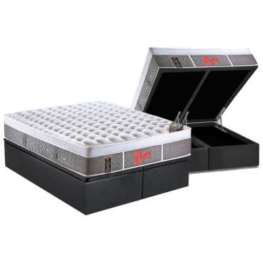 Imagem de Cama Box Baú Queen: Colchão Molas Ensacadas Castor Plush Visco+Base Gray(158X198)