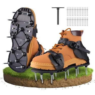 Imagem de Qdreclod Sapatos aeradores de grama para aerador de grama, sapatos de grama, para pátio/quintal/jardim, sandálias com pontas resistentes com alças ajustáveis, aço inoxidável, preto