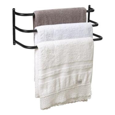 Imagem de Porta Toalhas Toalheiro Triplo Para Parede Preto Fosco 48cm - MetalCro