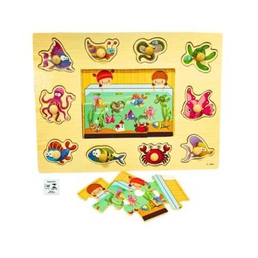Imagem de Encaixe Divertido com Pinos MDF Oceano Toymix com Quebra Cabeca Brinqu