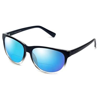 Imagem de Coyote Eyewear Óculos de sol bifocais polarizados + 2,25 preto transparente/azul espelhado masculino e feminino moderno leitor de óculos de sol bifocal