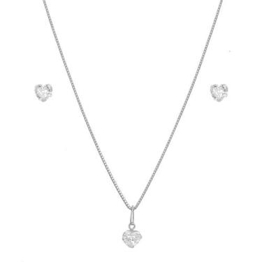 Imagem de Conjunto Corrente Gargantilha Colar Feminino Brinco Ponto Luz Coração 