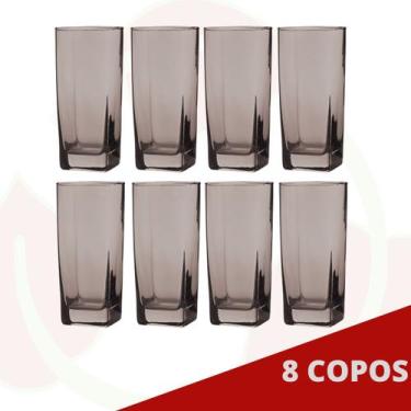 Imagem de Jogo de Copo Vidro Bali 320ml Quadrado Cinza Agua - 8Un - PRATICASA, B