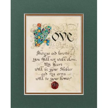 Imagem de Celtic Card Company Irish Sentimental Love Wish Print Green Medieval Manuscripts Seal in Wax Double-Matted Irish Gift Home Decor (20 x 25 cm)