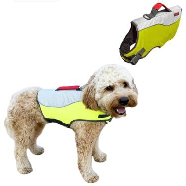 Imagem de Colete salva-vidas flutuante para cães Aqua Float, auxílio de flutuação para natação com alça de segurança, ajustável, confortável, durável, preservador, casaco de alta flutuabilidade (verde, GG)