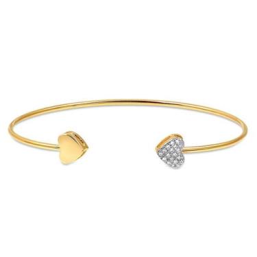Imagem de Bracelete Coração Liso Coração Cravejado Zirconias Folheado - Radhau J