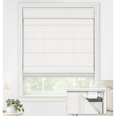 Imagem de LazBlinds Persianas romanas sem broca para janelas, persianas sem fio com filtro de luz com proteção UV, tecido de poliéster para quarto e sala de estar, 63,5 cm L x 162,6 cm A, branco