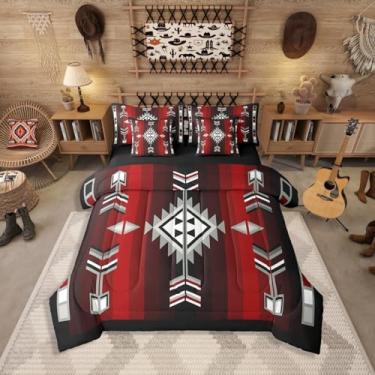 Imagem de Erosebridal Conjunto de cama rústico queen ocidental de 7 peças boêmio asteca em uma bolsa com lençóis, conjunto de edredom nativo do sudoeste para crianças e adultos, conjuntos de cama étnicos