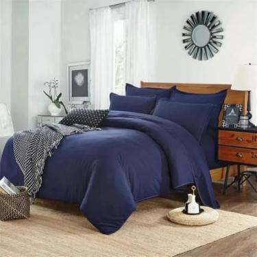 Imagem de Capa Duvet King Zíper 400 Fios Toque Algodão – Lençol Duplo para Edredom Casal Luxo(AZUL MARINHO,QUEEN (2,20 X 2,40))